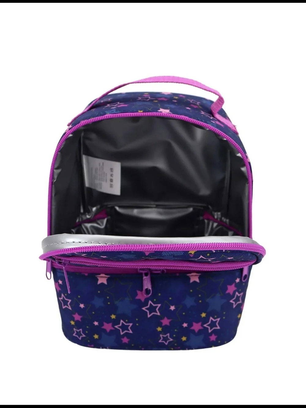 NWT Purple Star Print Insulated Double-Compartment Lunch Bag Sz 9.8